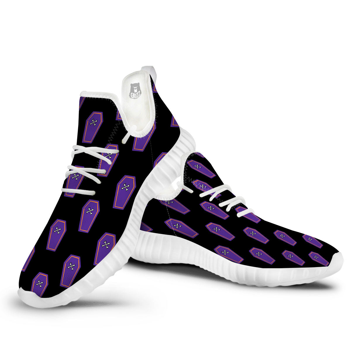 Halloween Coffin Purple Print Pattern White Walking Shoes-grizzshop