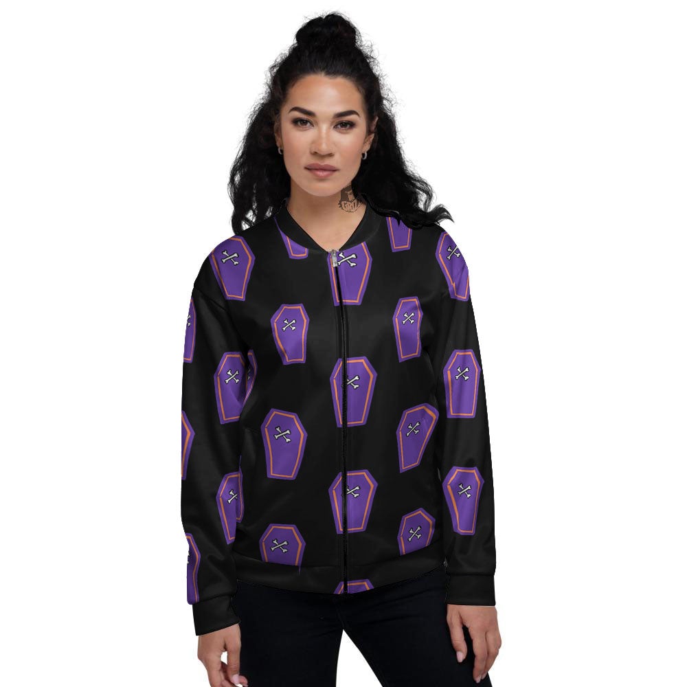 Halloween Coffin Purple Print Pattern Women's Bomber Jacket-grizzshop