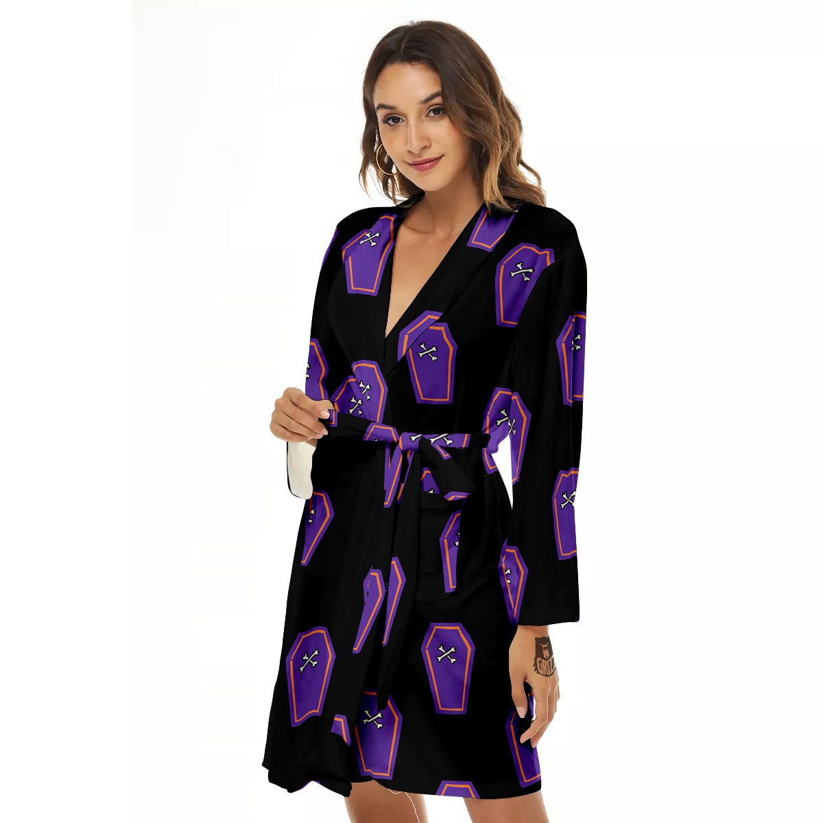 Halloween Coffin Purple Print Pattern Women's Robe-grizzshop