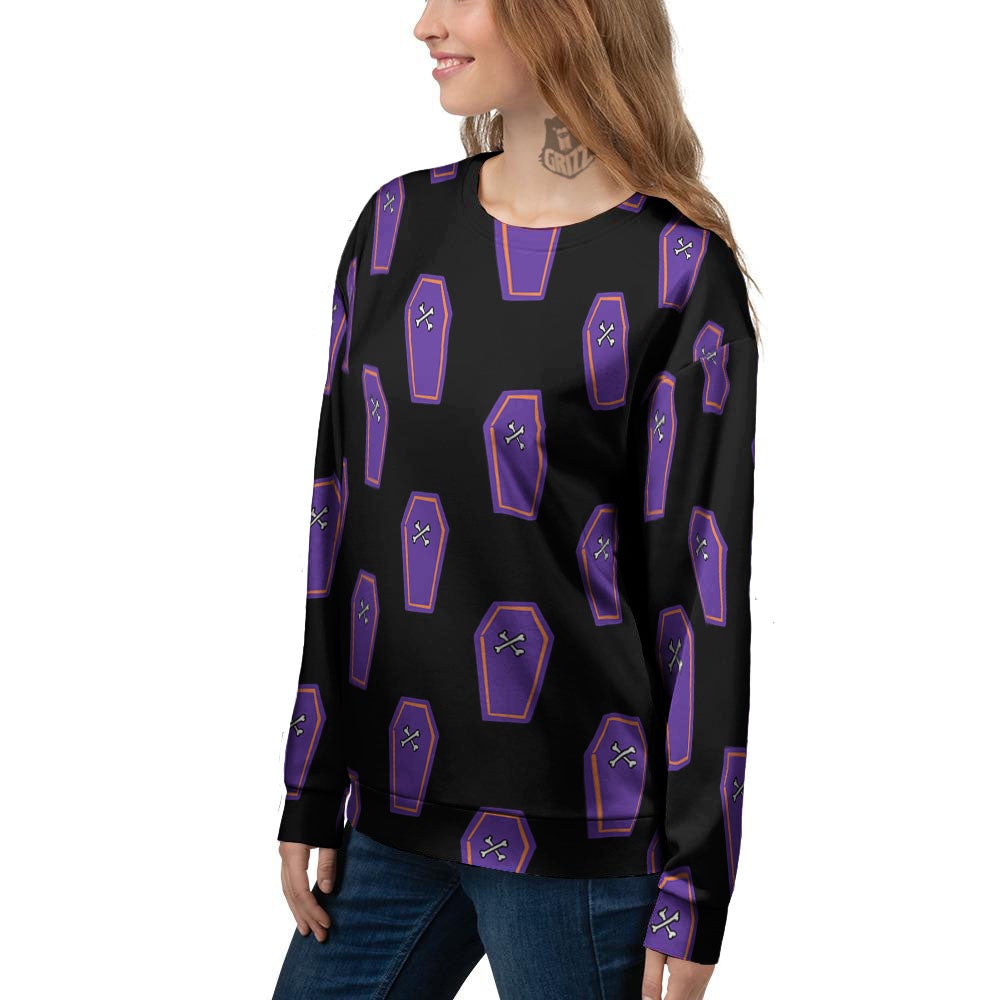 Halloween Coffin Purple Print Pattern Women's Sweatshirt-grizzshop