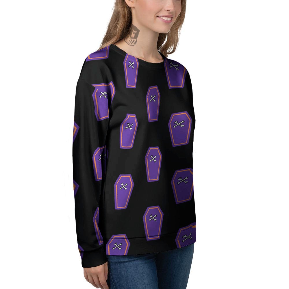 Halloween Coffin Purple Print Pattern Women's Sweatshirt-grizzshop