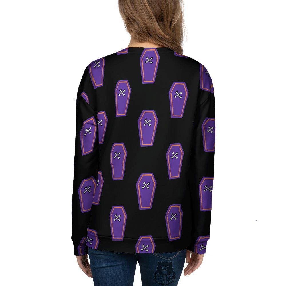 Halloween Coffin Purple Print Pattern Women's Sweatshirt-grizzshop