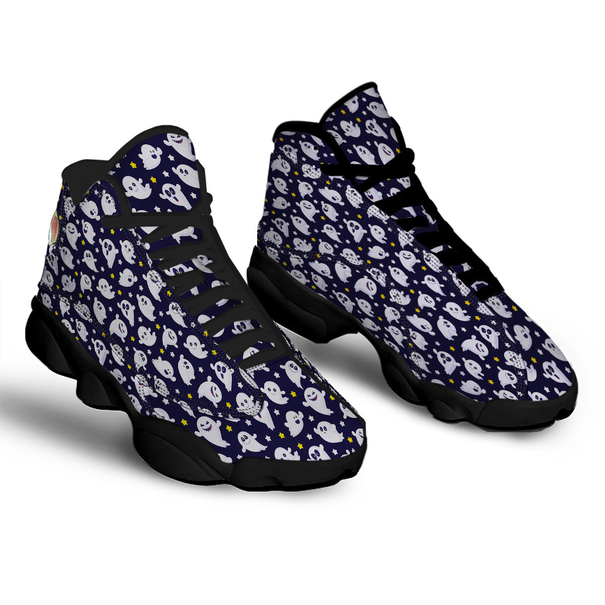 Halloween Cute Ghost Emoji Print Pattern Black Basketball Shoes-grizzshop