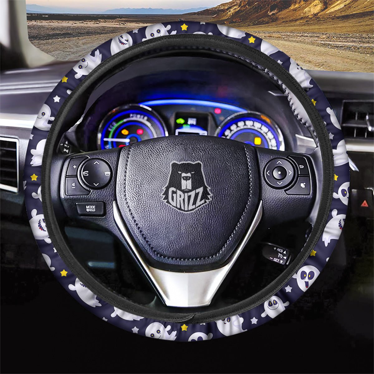 Halloween Cute Ghost Emoji Print Pattern Car Steering Wheel Cover-grizzshop
