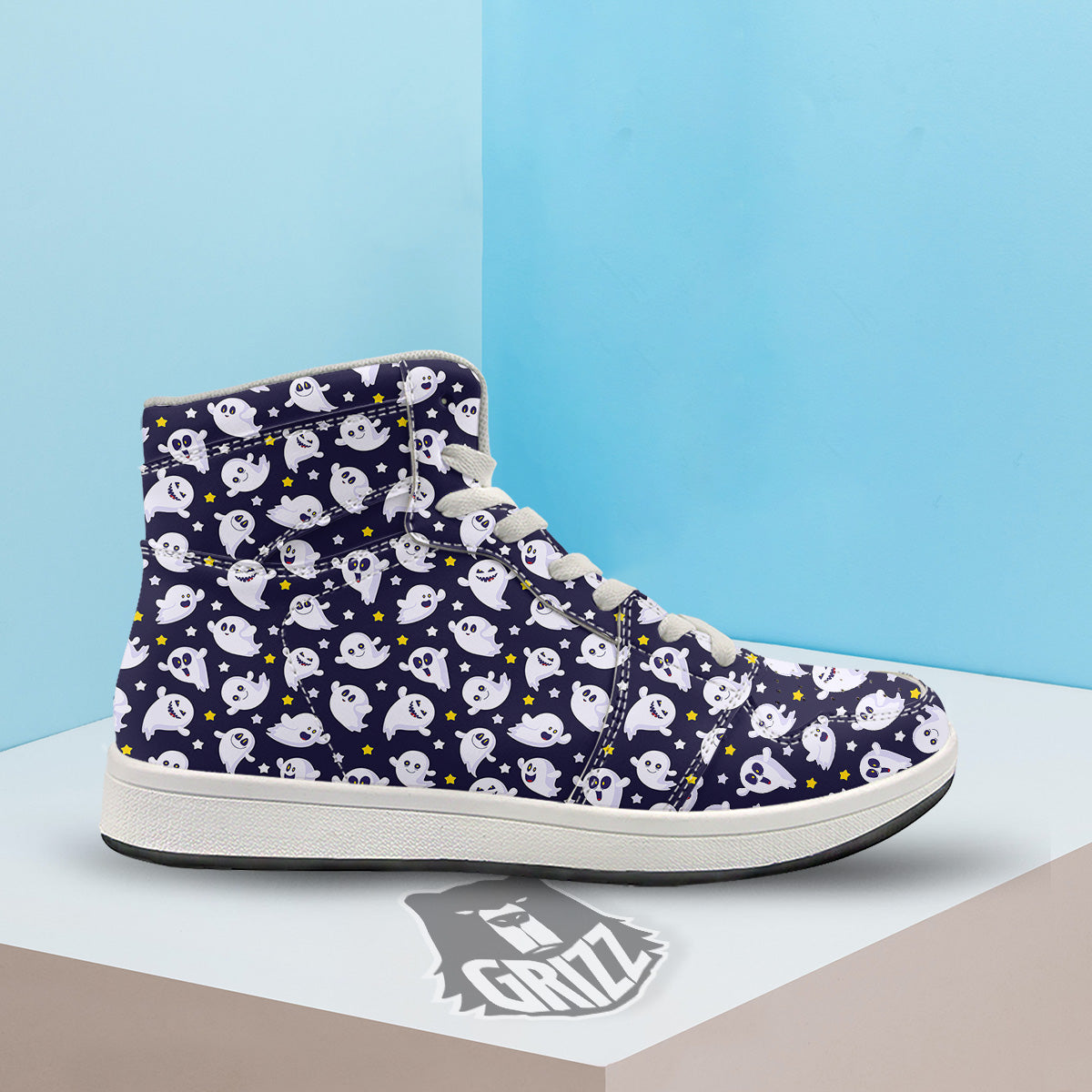 Halloween Cute Ghost Emoji Print Pattern High Top Sneakers-grizzshop