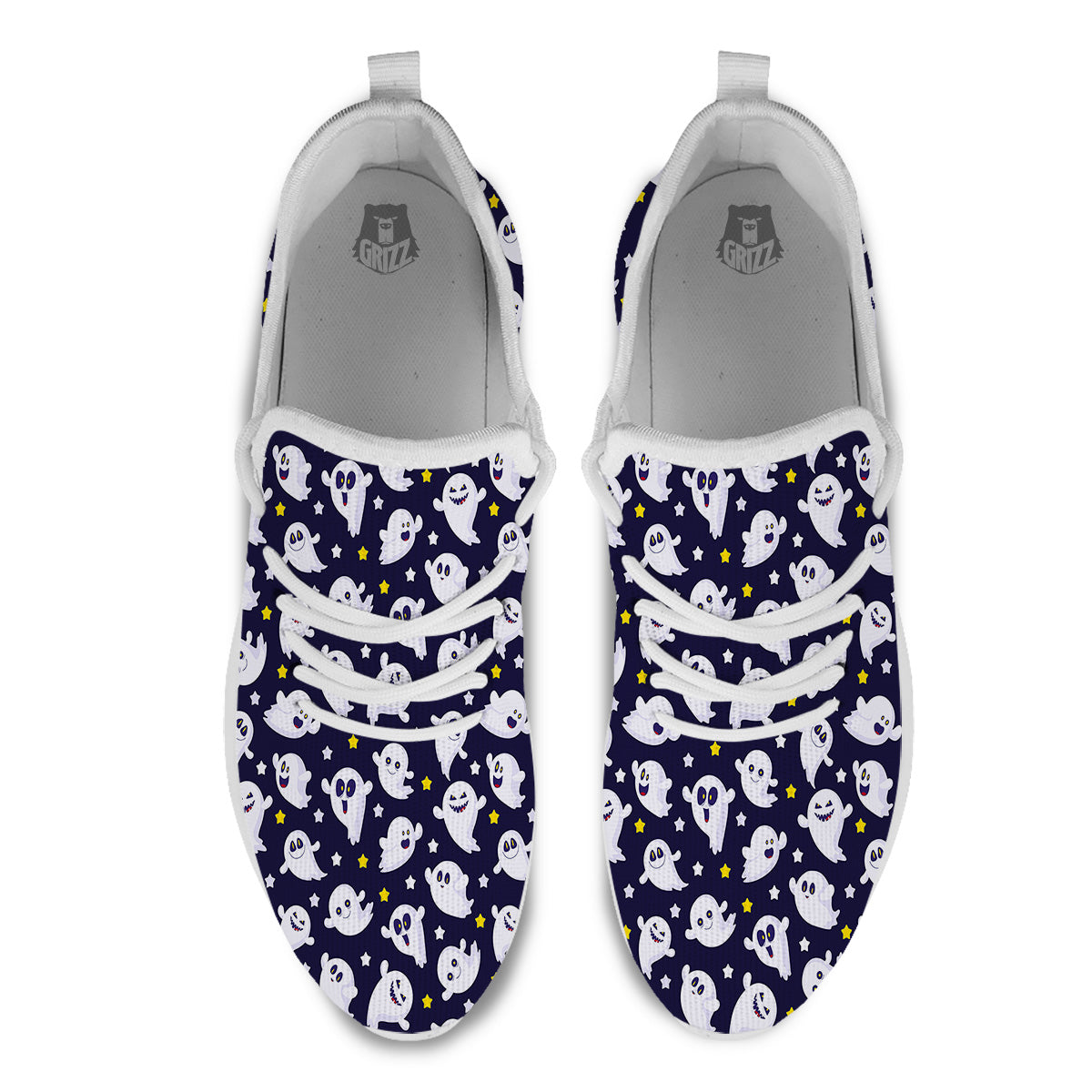 Halloween Cute Ghost Emoji Print Pattern White Athletic Shoes-grizzshop