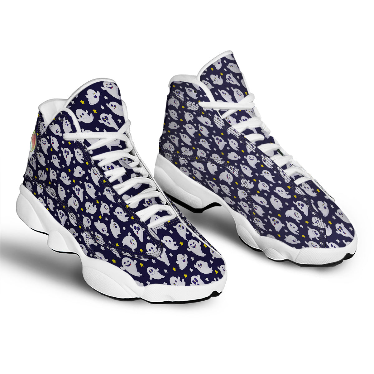 Halloween Cute Ghost Emoji Print Pattern White Basketball Shoes-grizzshop