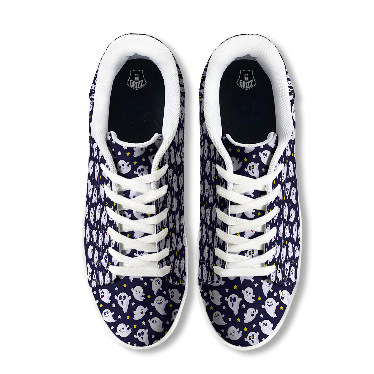 Halloween Cute Ghost Emoji Print Pattern White Low Top Sneakers-grizzshop