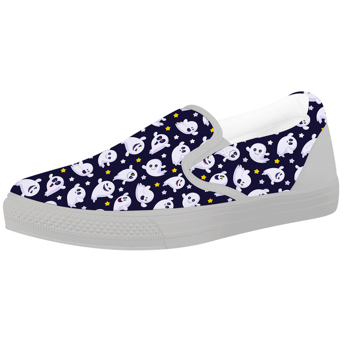 Halloween Cute Ghost Emoji Print Pattern White Slip On Shoes-grizzshop