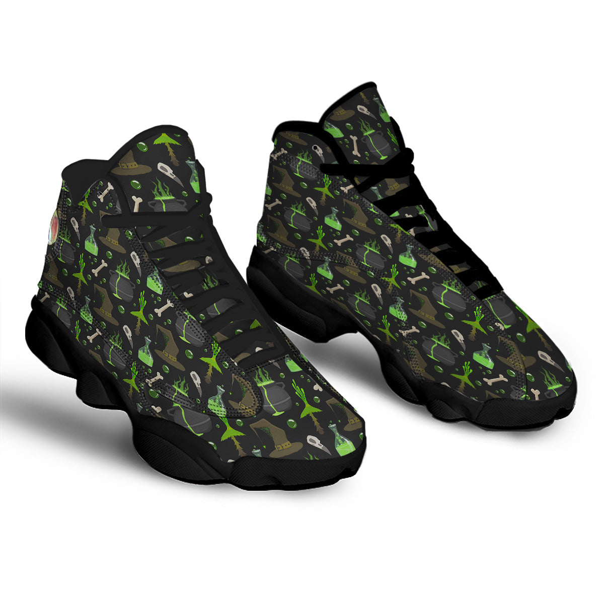 Halloween Green Poison Witch Print Pattern Black Basketball Shoes-grizzshop