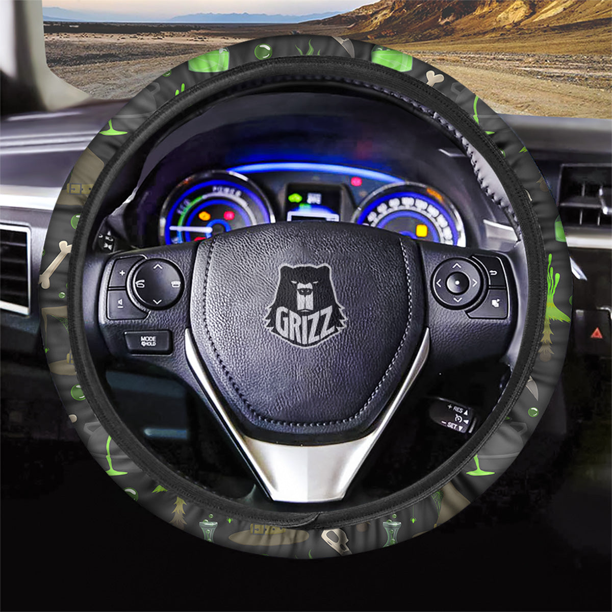 Halloween Green Poison Witch Print Pattern Car Steering Wheel Cover-grizzshop