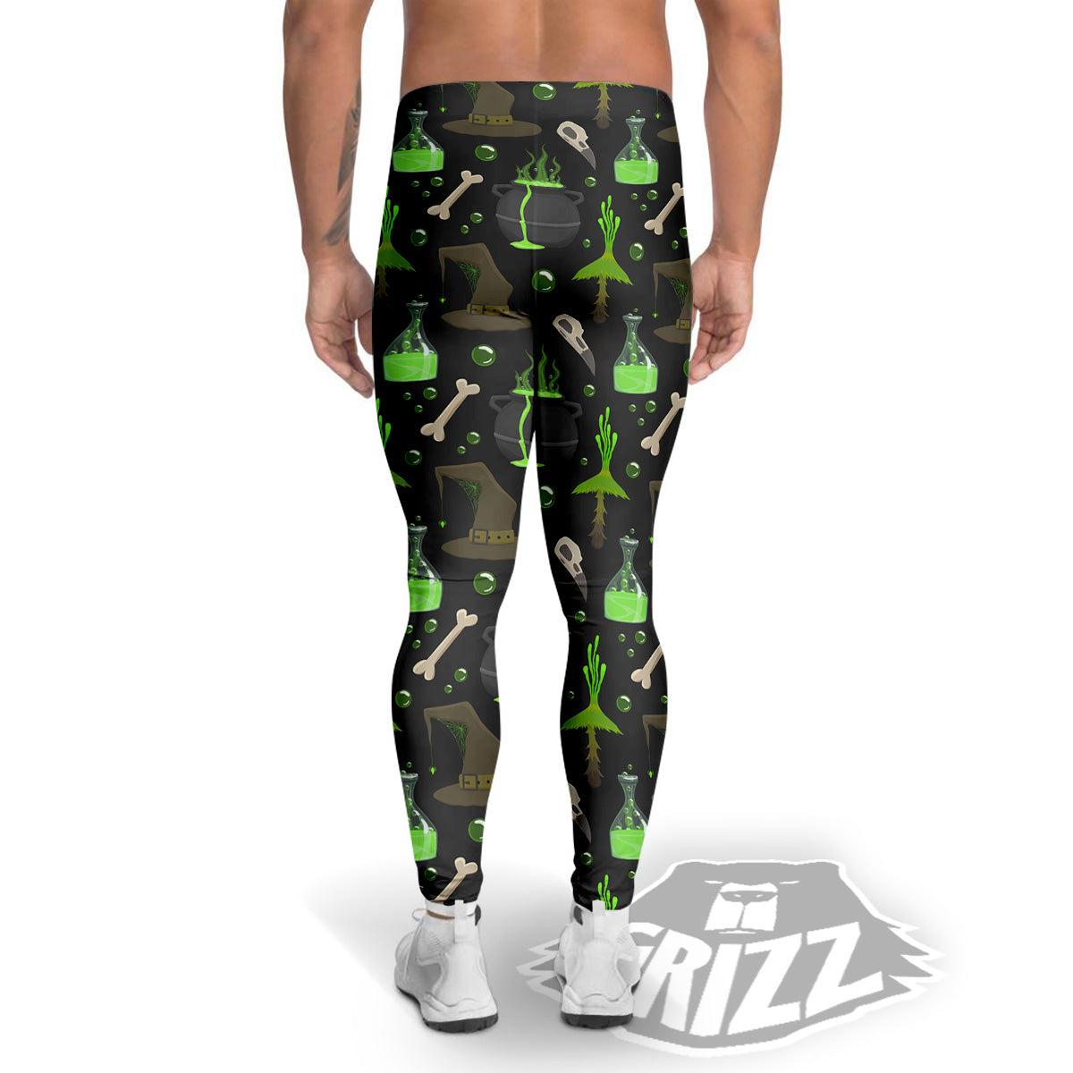 Halloween Green Poison Witch Print Pattern Men's Leggings-grizzshop