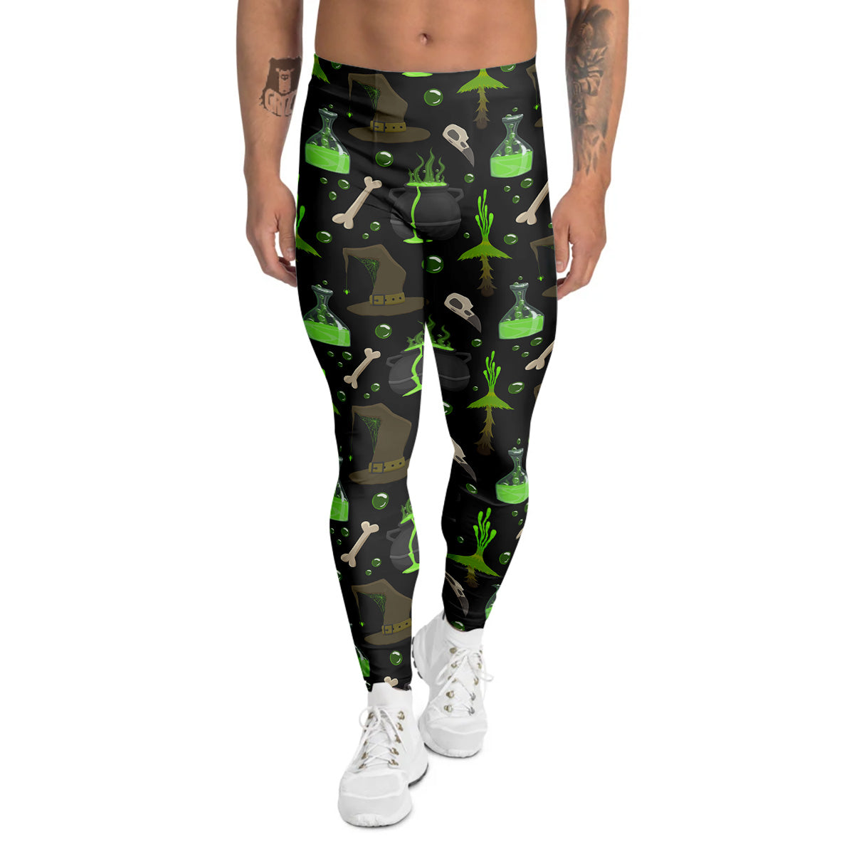 Halloween Green Poison Witch Print Pattern Men's Leggings-grizzshop