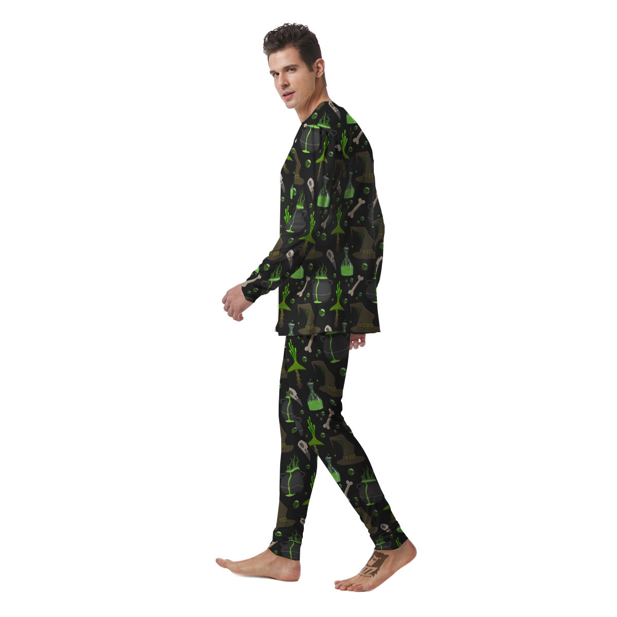 Halloween Green Poison Witch Print Pattern Men's Pajamas-grizzshop