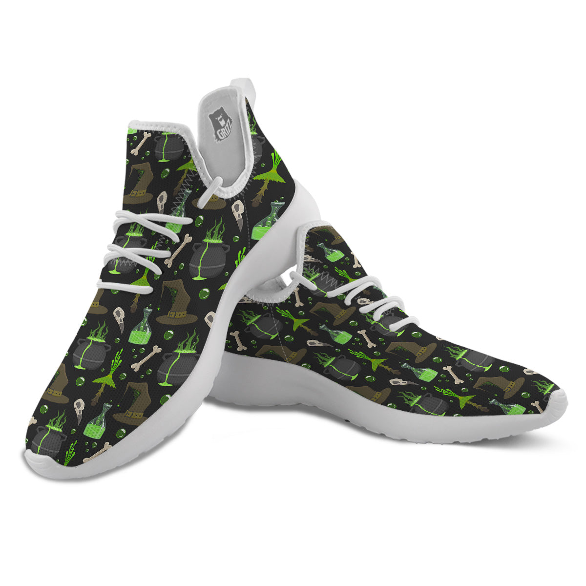 Halloween Green Poison Witch Print Pattern White Athletic Shoes-grizzshop