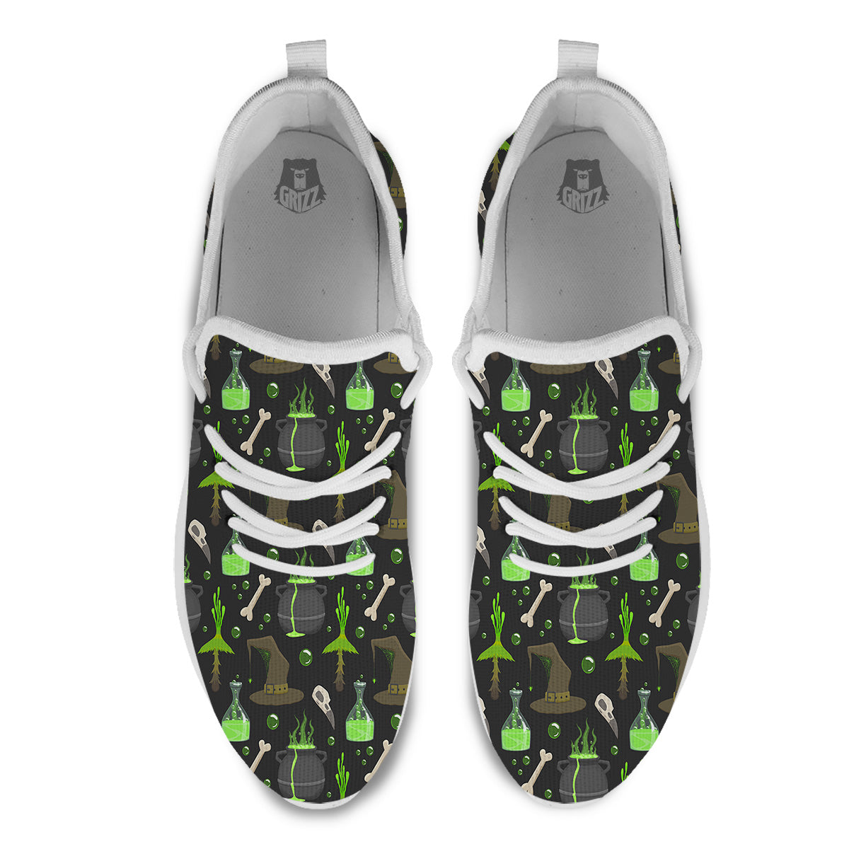 Halloween Green Poison Witch Print Pattern White Athletic Shoes-grizzshop