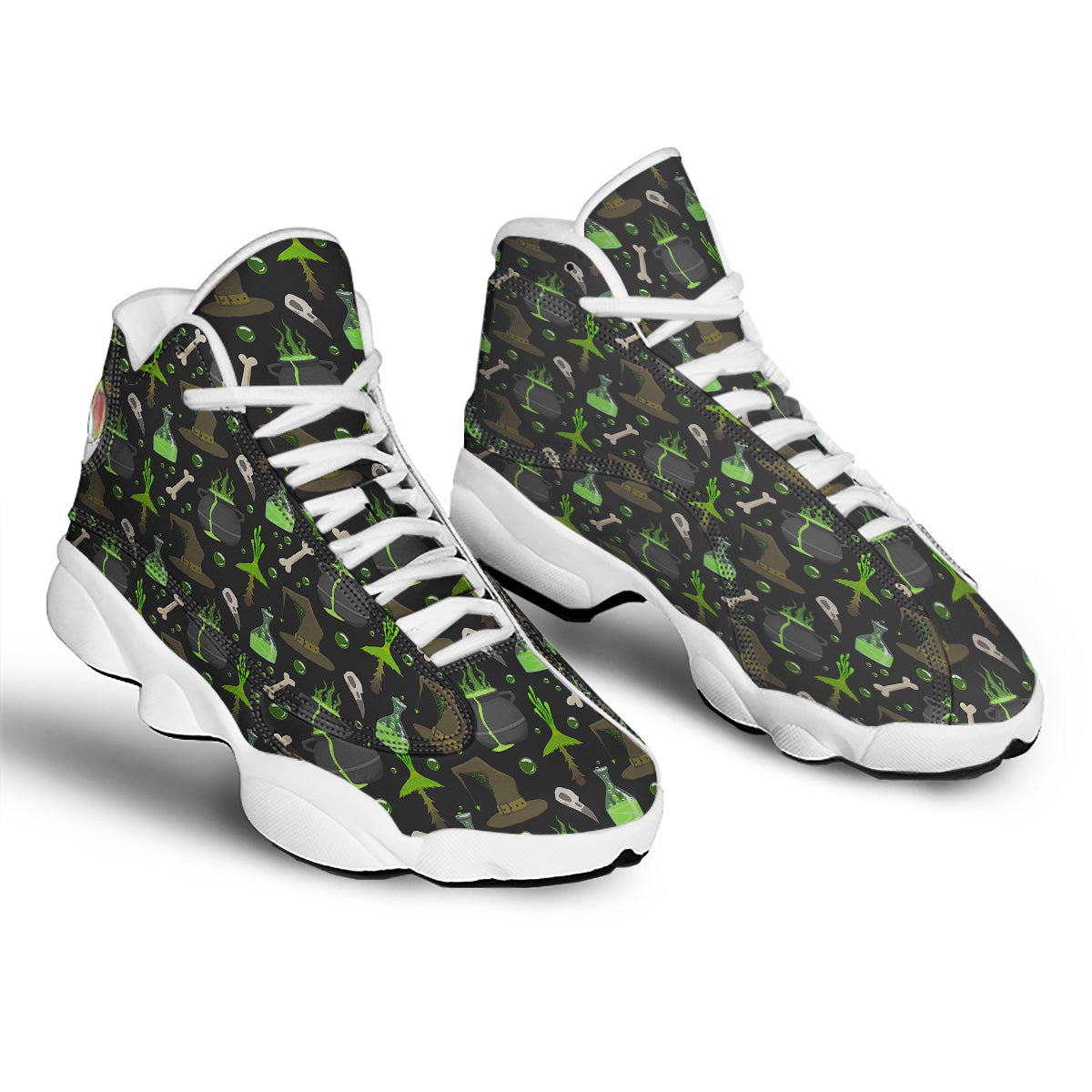 Halloween Green Poison Witch Print Pattern White Basketball Shoes-grizzshop