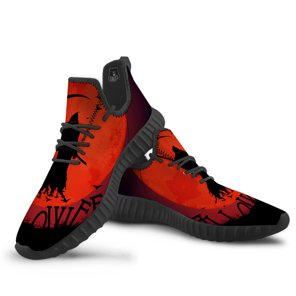 Halloween Grim Reaper Print Black Walking Shoes-grizzshop
