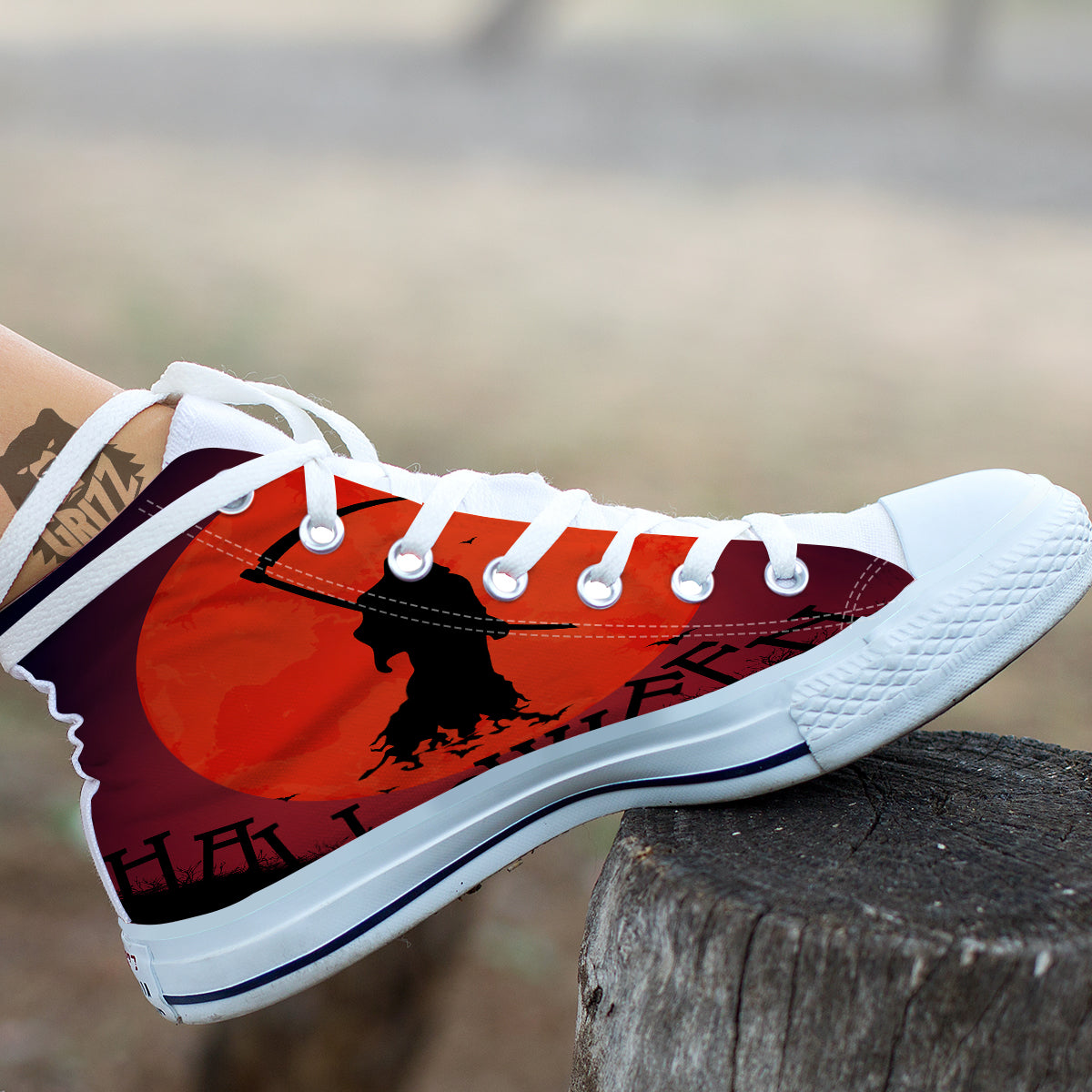 Halloween Grim Reaper Print White High Top Shoes-grizzshop