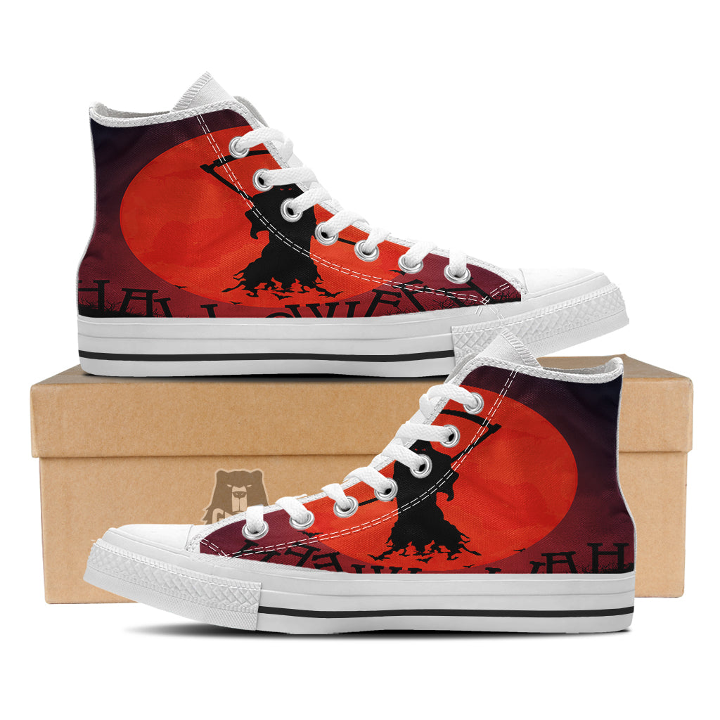 Halloween Grim Reaper Print White High Top Shoes-grizzshop