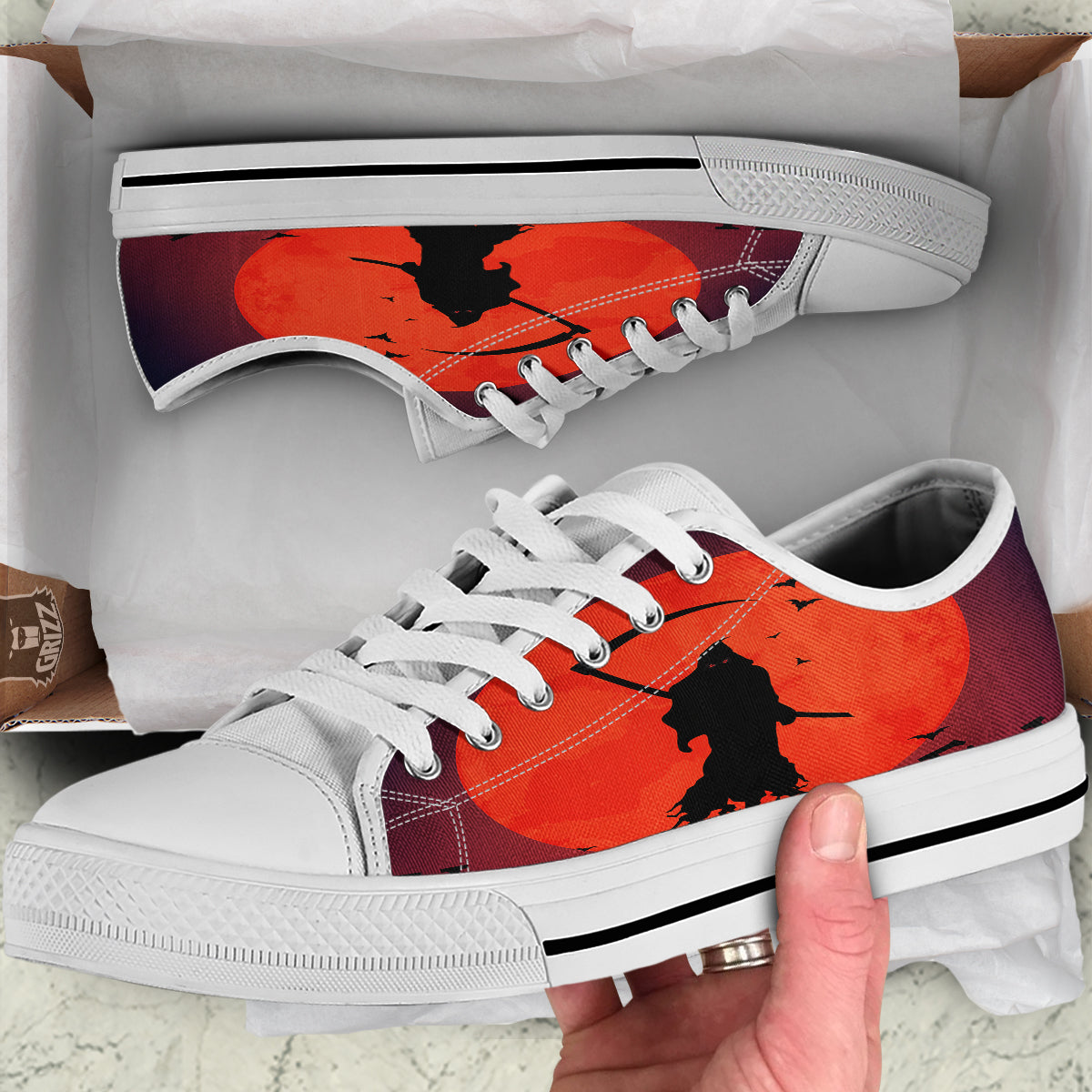 Halloween Grim Reaper Print White Low Top Shoes-grizzshop