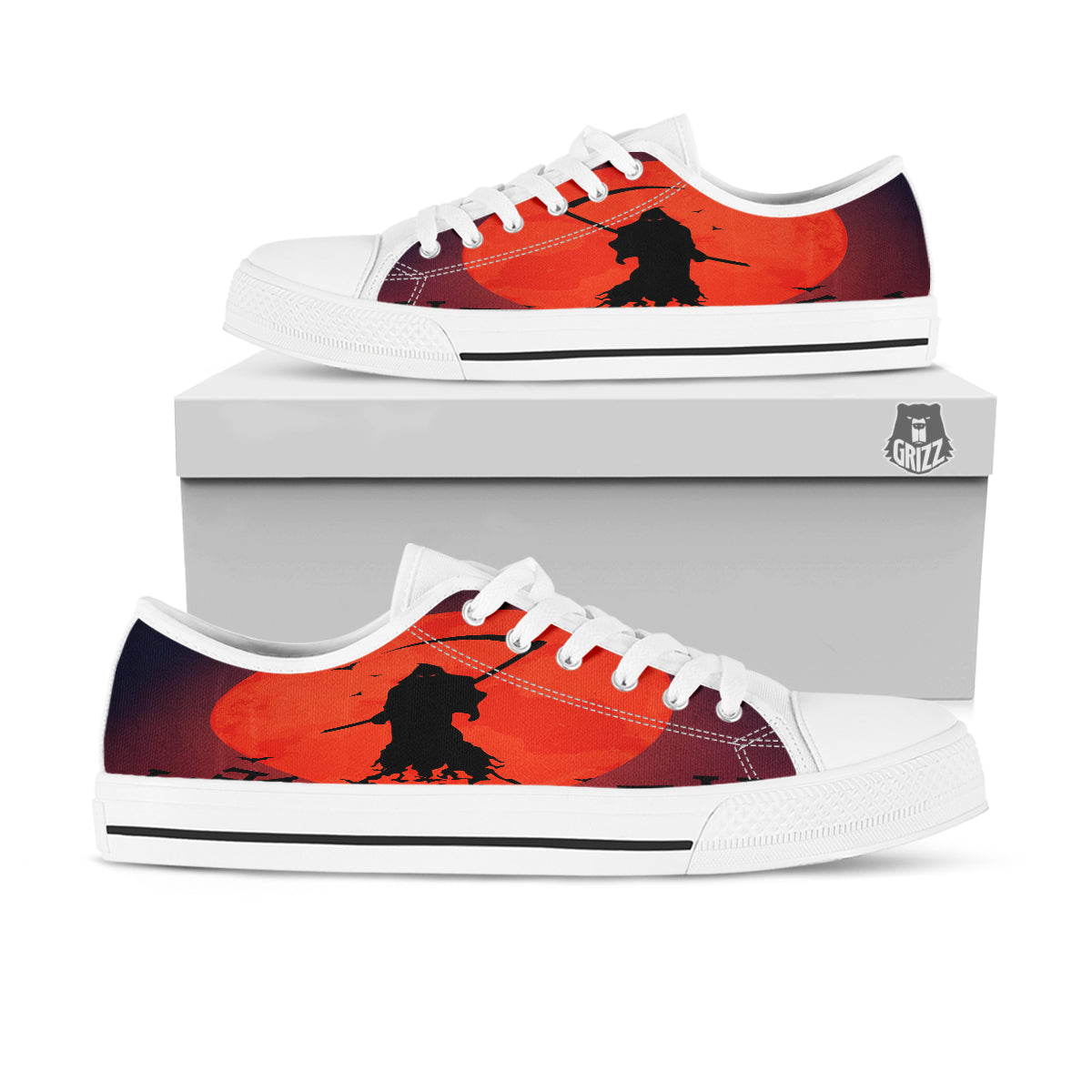 Halloween Grim Reaper Print White Low Top Shoes-grizzshop