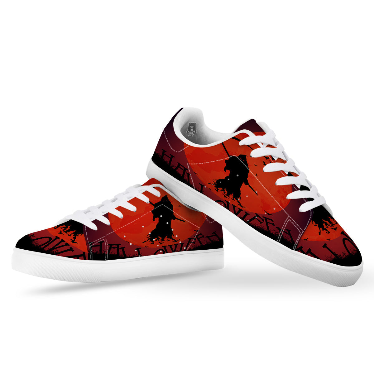 Halloween Grim Reaper Print White Low Top Sneakers-grizzshop