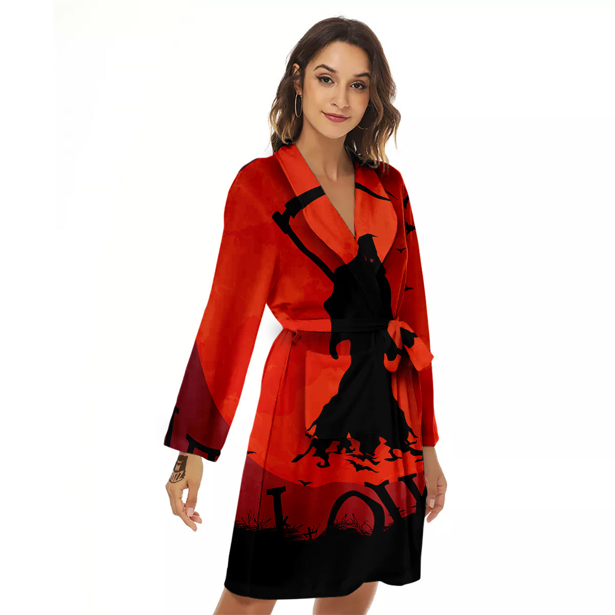 Halloween Grim Reaper Print Women's Robe-grizzshop