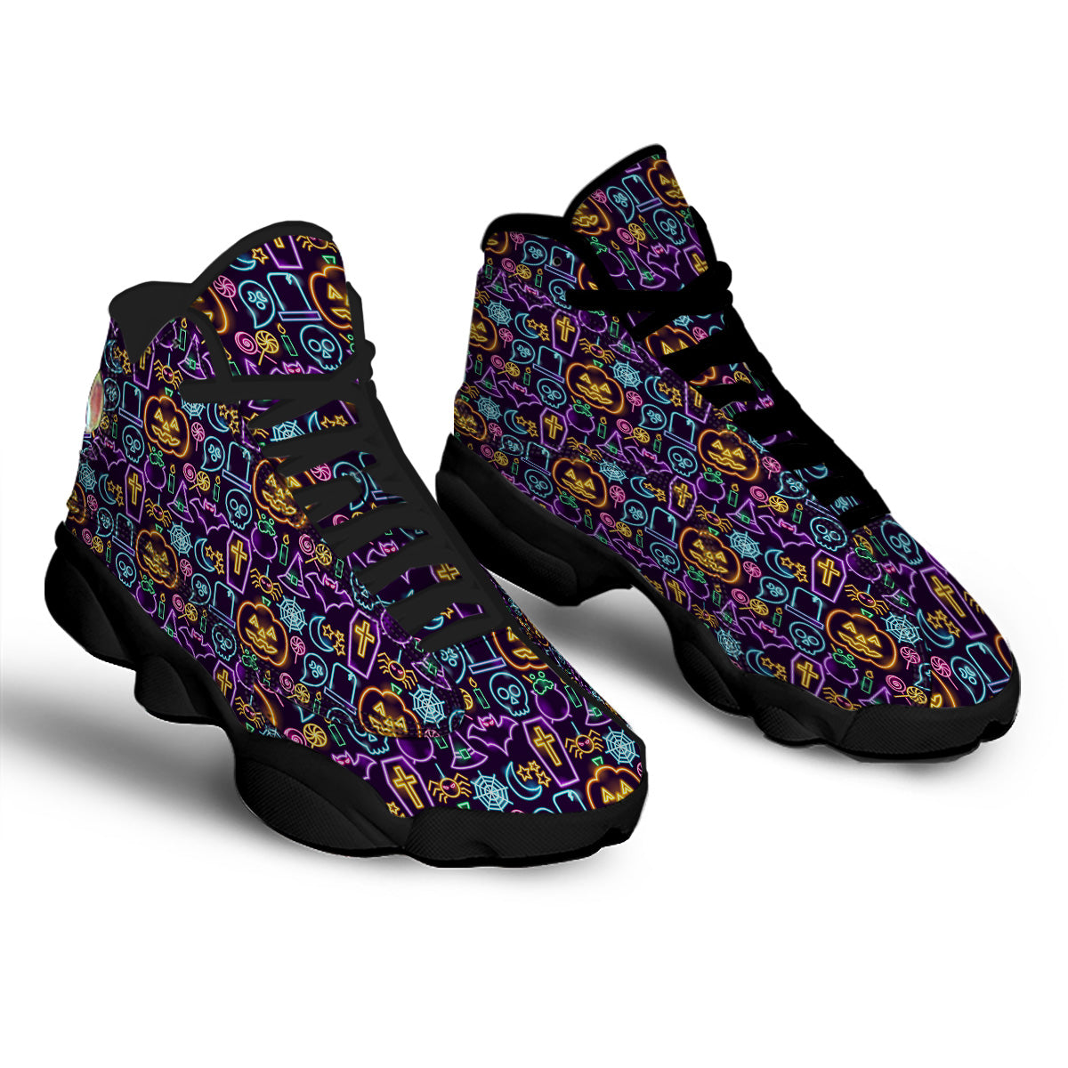 Halloween Neon Cute Print Pattern Black Basketball Shoes-grizzshop