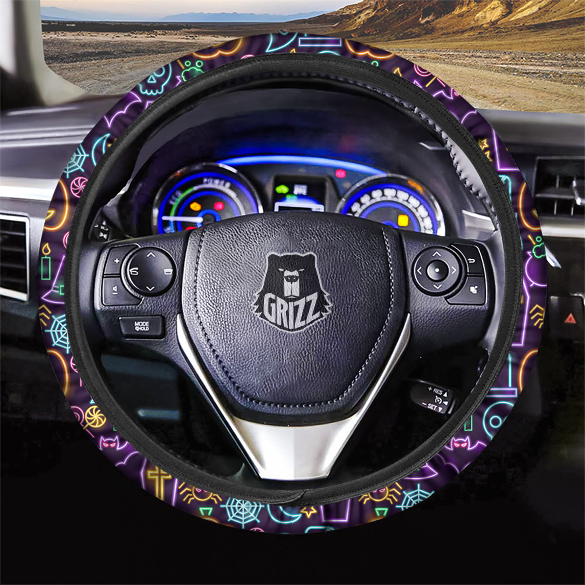 Halloween Neon Cute Print Pattern Car Steering Wheel Cover-grizzshop
