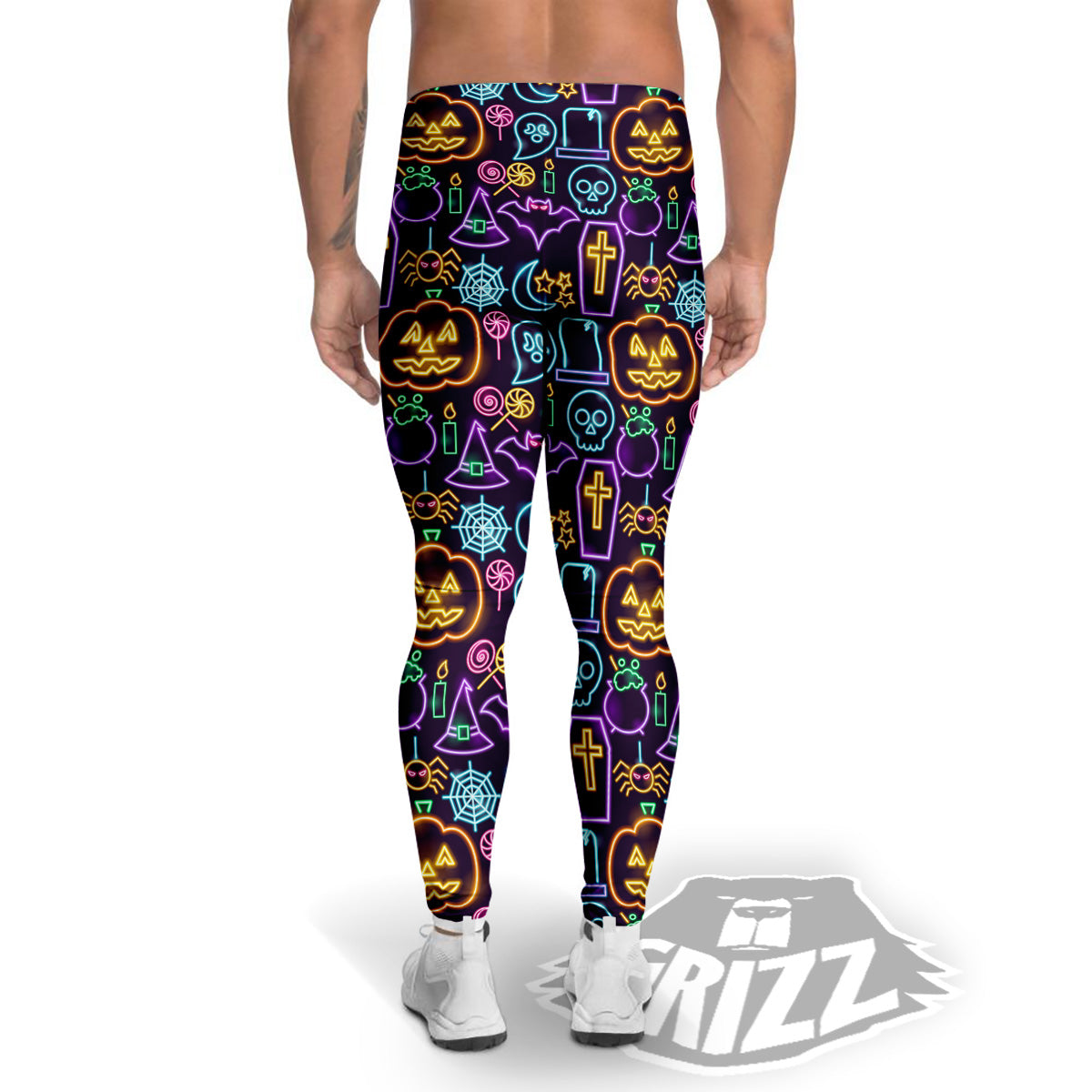 Halloween Neon Cute Print Pattern Men's Leggings-grizzshop