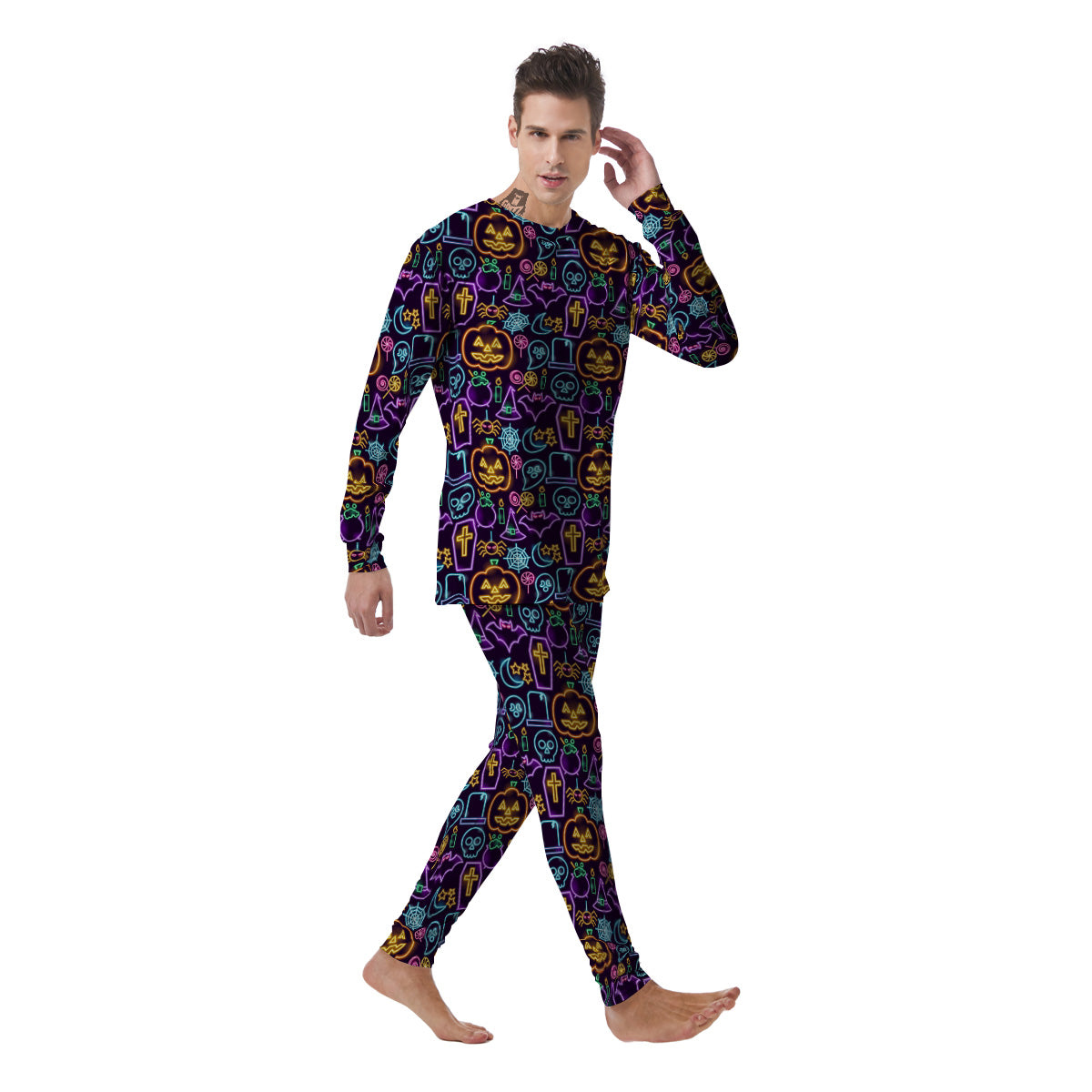 Halloween Neon Cute Print Pattern Men's Pajamas-grizzshop