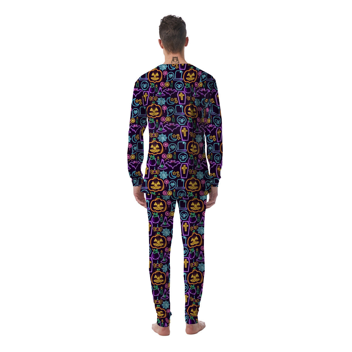 Halloween Neon Cute Print Pattern Men's Pajamas-grizzshop