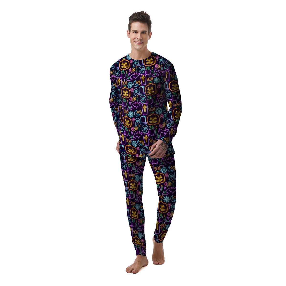 Halloween Neon Cute Print Pattern Men's Pajamas-grizzshop