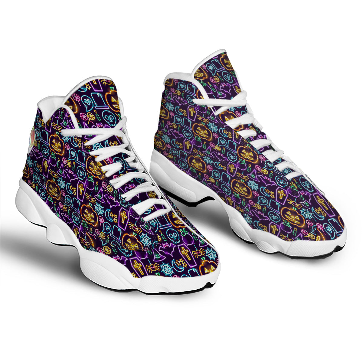 Halloween Neon Cute Print Pattern White Basketball Shoes-grizzshop