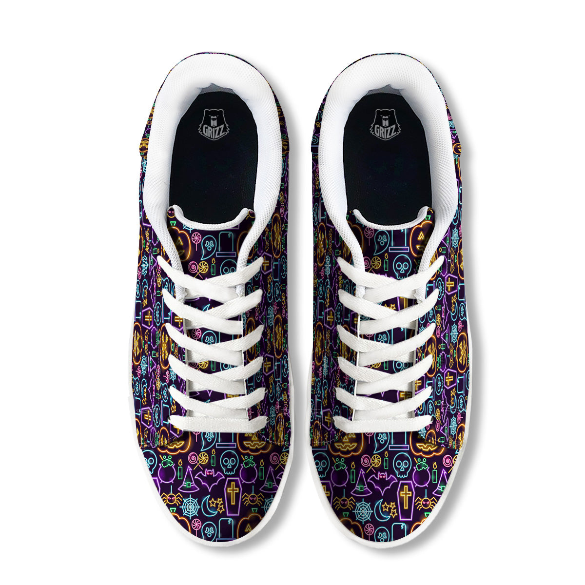 Halloween Neon Cute Print Pattern White Low Top Sneakers-grizzshop