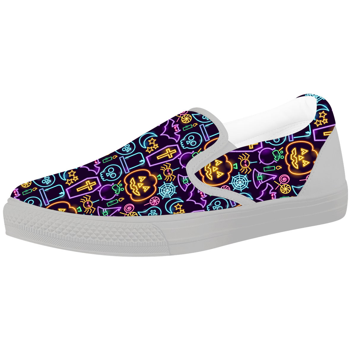 Halloween Neon Cute Print Pattern White Slip On Shoes-grizzshop