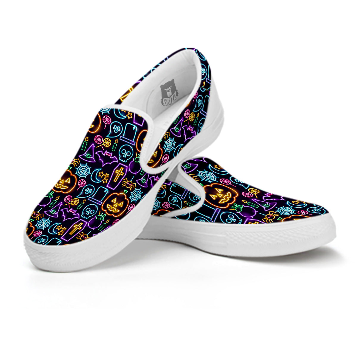 Halloween Neon Cute Print Pattern White Slip On Shoes-grizzshop