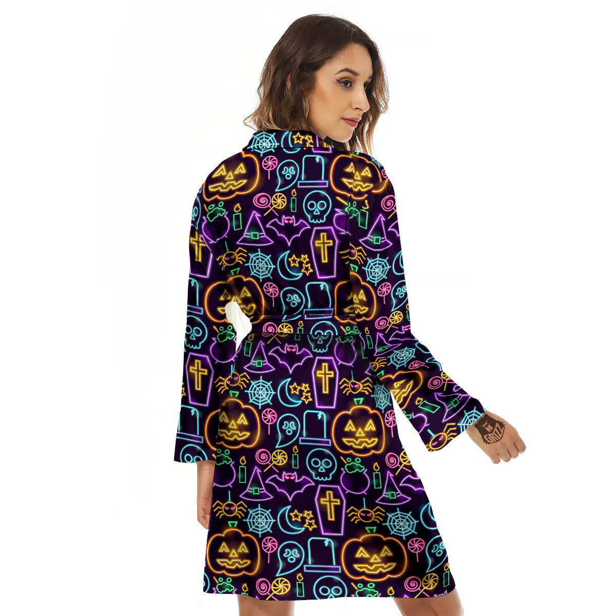 Halloween Neon Cute Print Pattern Women's Robe-grizzshop