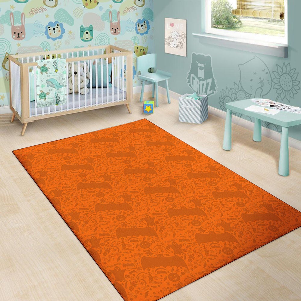 Halloween Orange Print Pattern Floor Mat-grizzshop