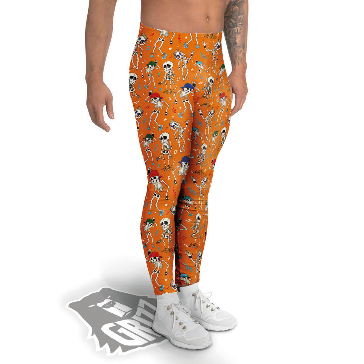Halloween Party Orange Print Pattern Men's Leggings-grizzshop