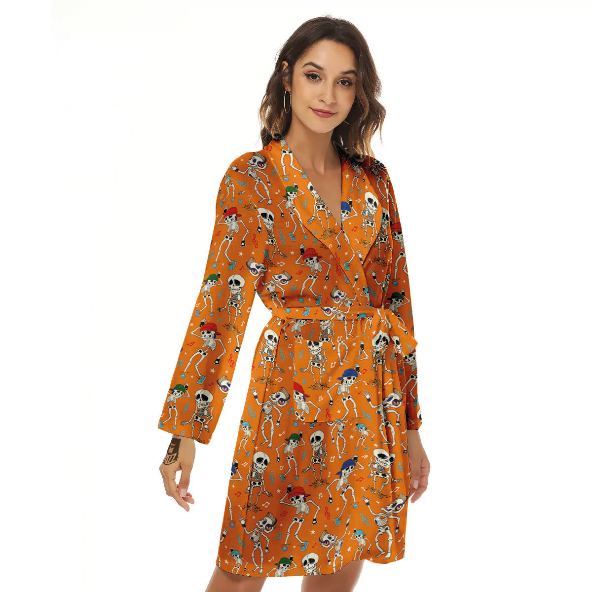 Halloween Party Orange Print Pattern Women's Robe-grizzshop