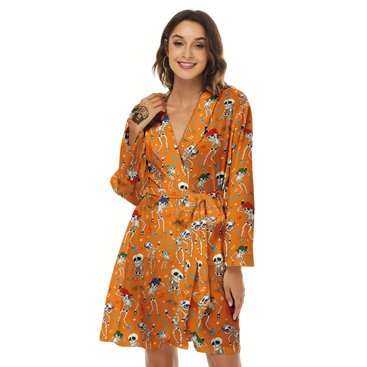 Halloween Party Orange Print Pattern Women's Robe-grizzshop