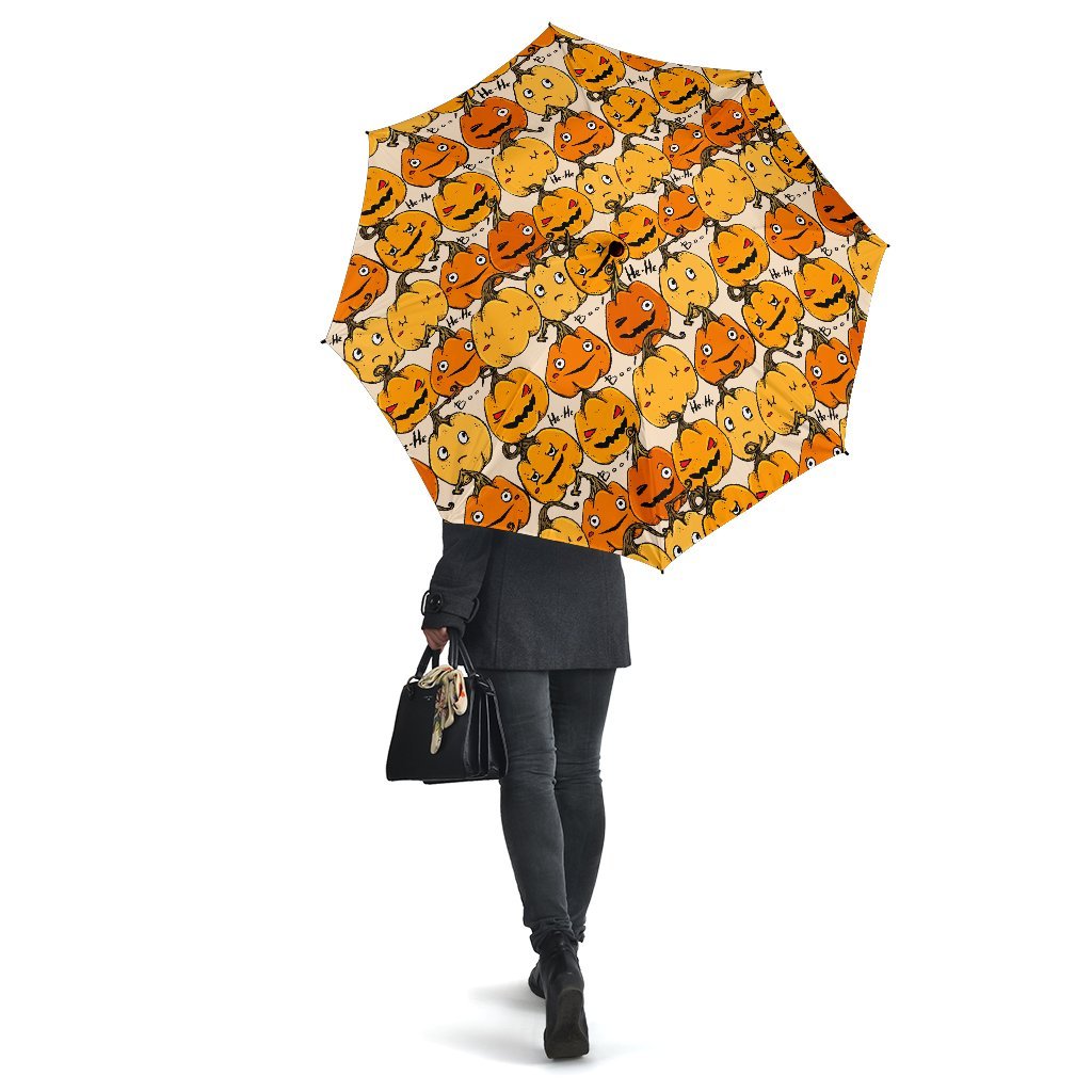 Halloween Pumpkin Pattern Print Automatic Foldable Umbrella-grizzshop