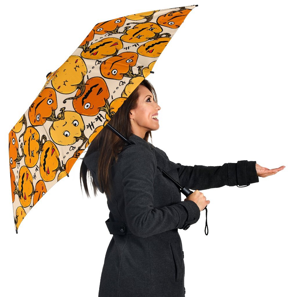 Halloween Pumpkin Pattern Print Automatic Foldable Umbrella-grizzshop