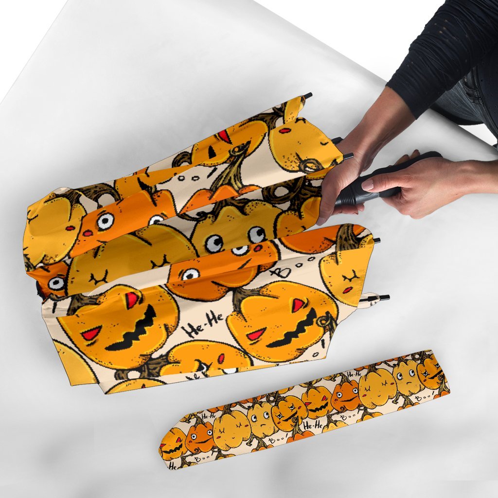 Halloween Pumpkin Pattern Print Automatic Foldable Umbrella-grizzshop