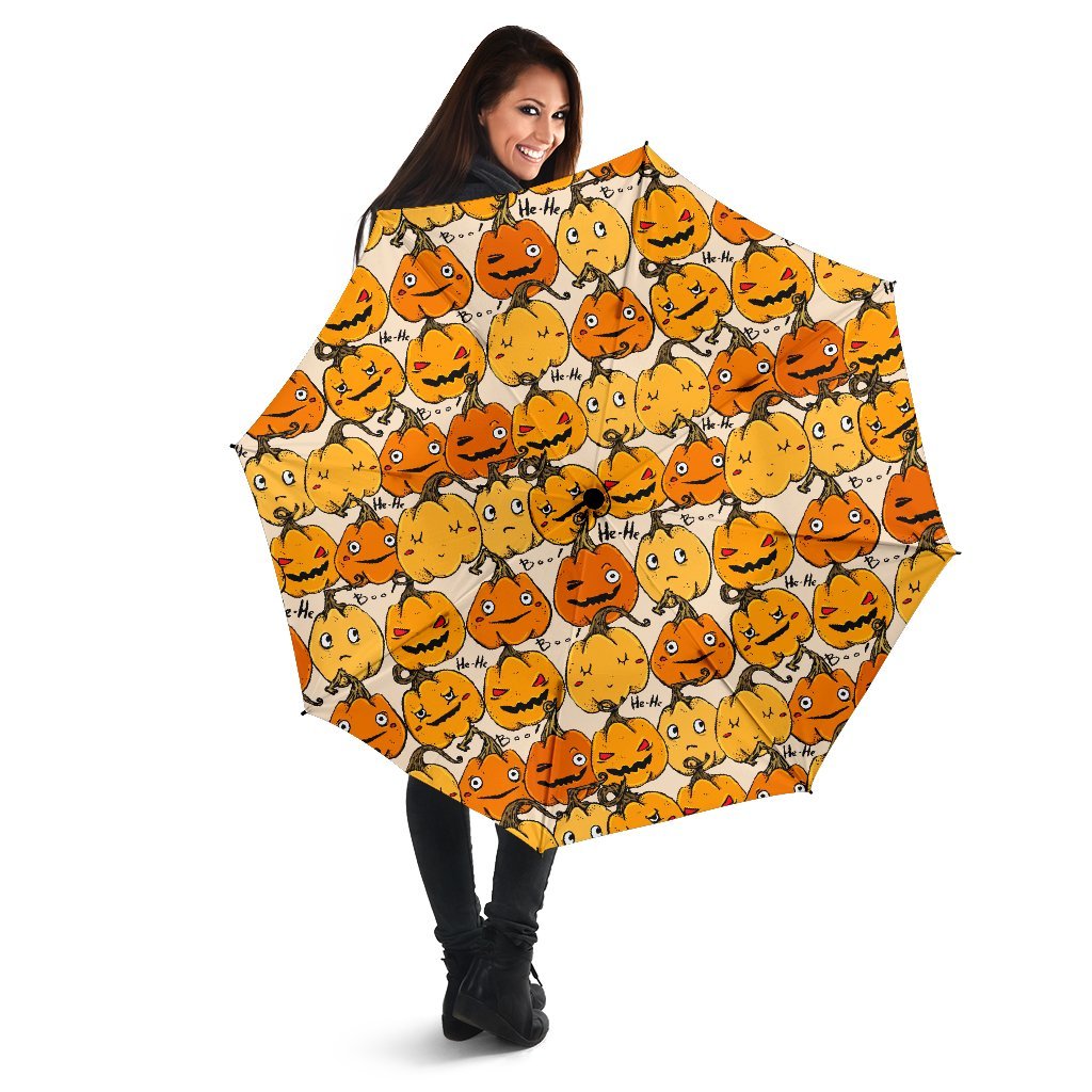 Halloween Pumpkin Pattern Print Automatic Foldable Umbrella-grizzshop