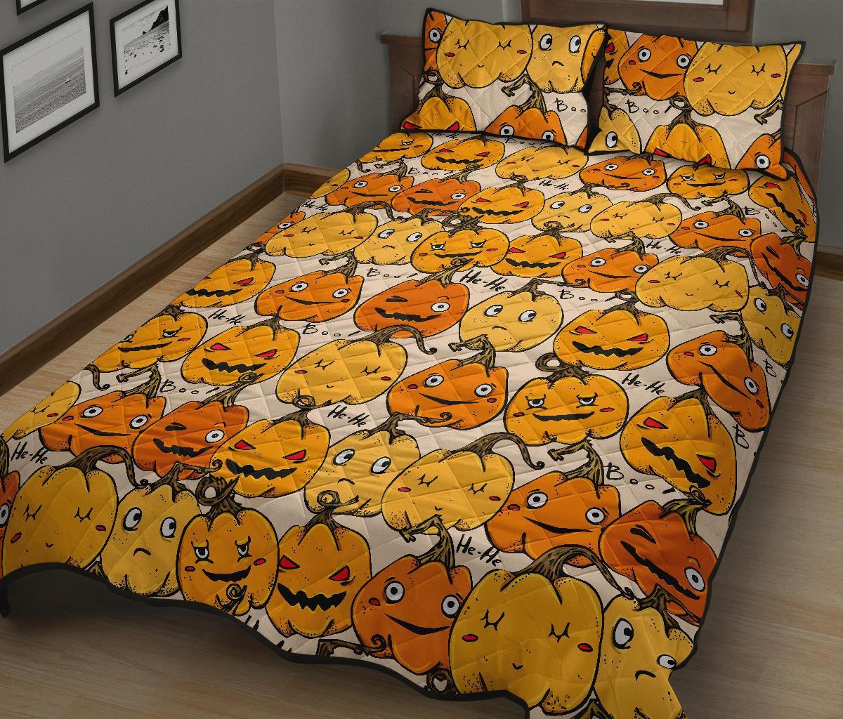 Halloween Pumpkin Pattern Print Bed Set Quilt-grizzshop