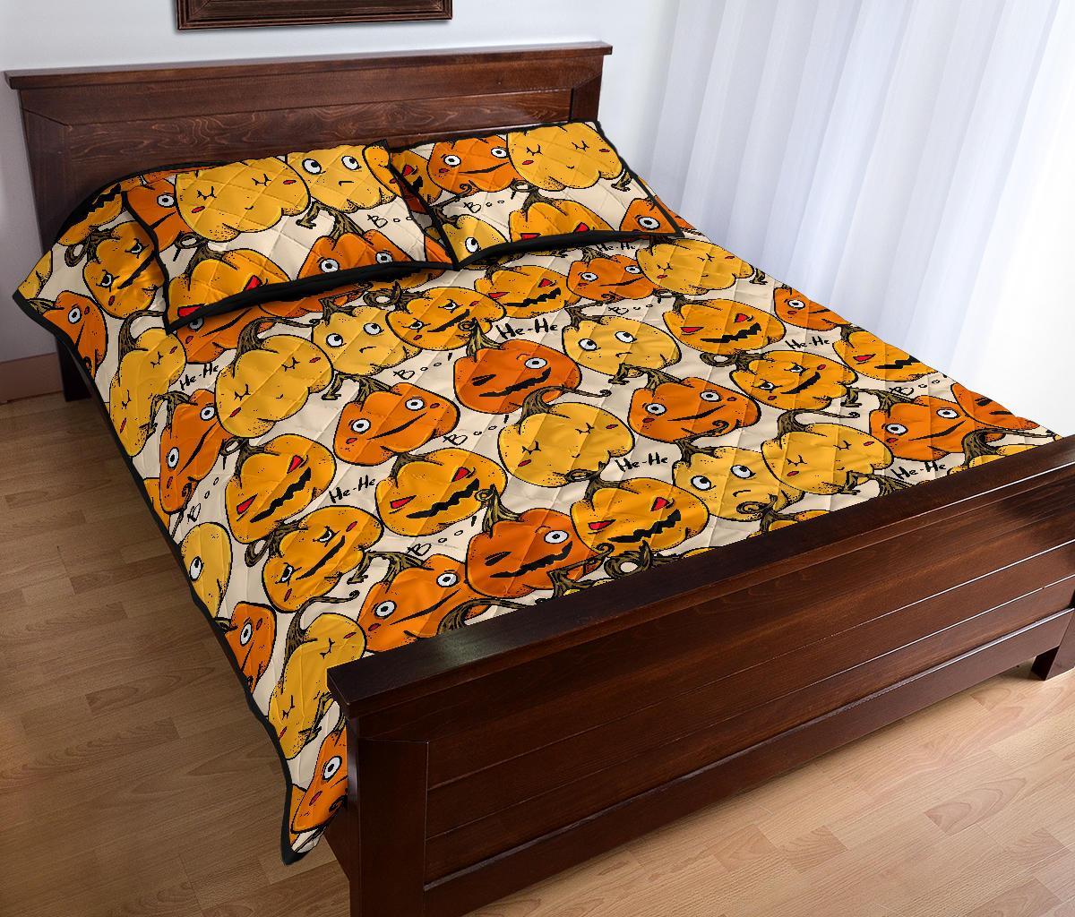 Halloween Pumpkin Pattern Print Bed Set Quilt-grizzshop