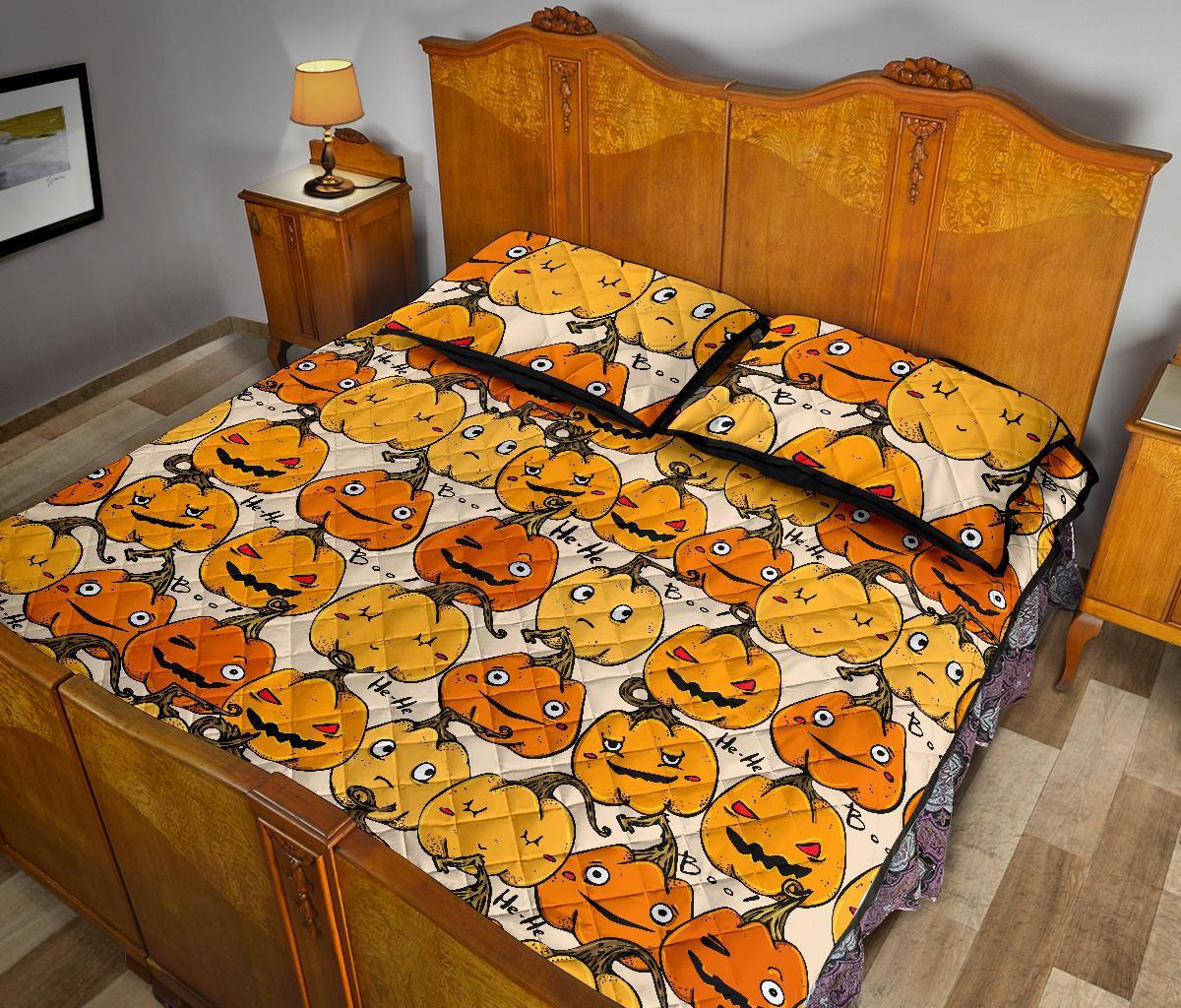 Halloween Pumpkin Pattern Print Bed Set Quilt-grizzshop